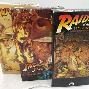 LOT of 3 Indiana Jones VHS Movie Trilogy - Raiders, Temple of Doom, Last Crusade